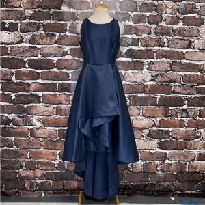Adrianna Papell Dress Evening Gown Mikado Midnight Blue High Low Sleeveless 14